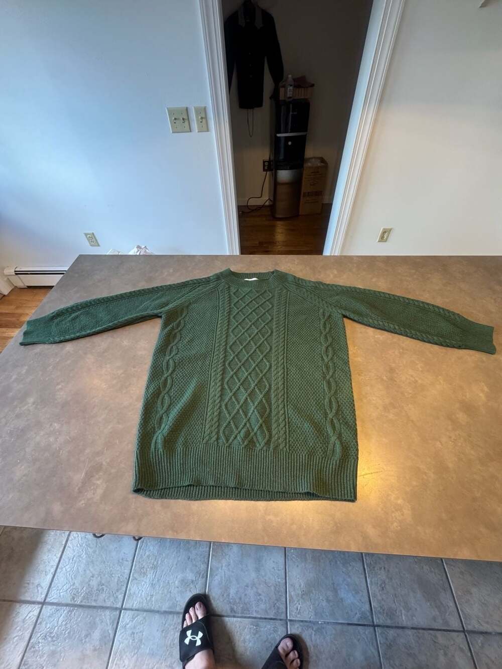 MOSHU Green Cable Knit Crew Neck Sweater Dress